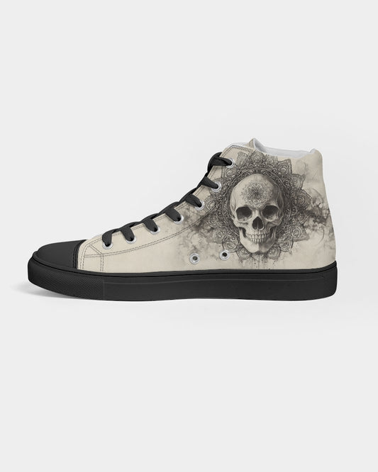 Mandala Skull Women's Hightop Canvas Shoe - Black