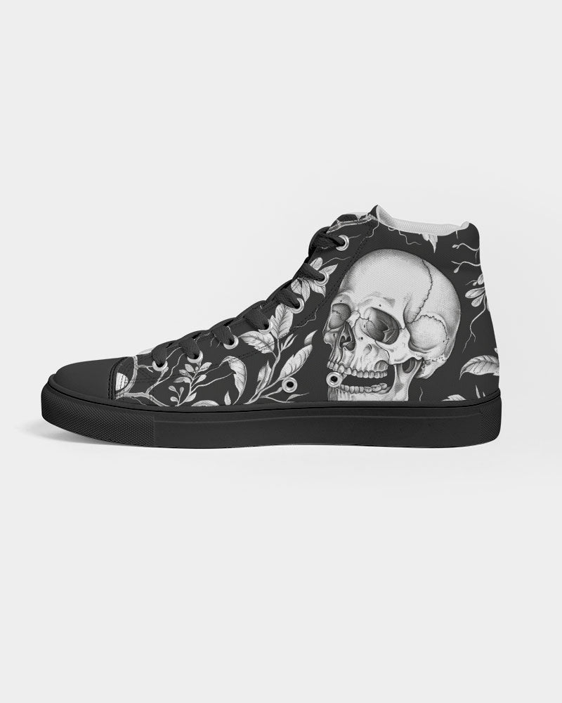 Skull and flowers Men's Hightop Canvas Shoe - Black