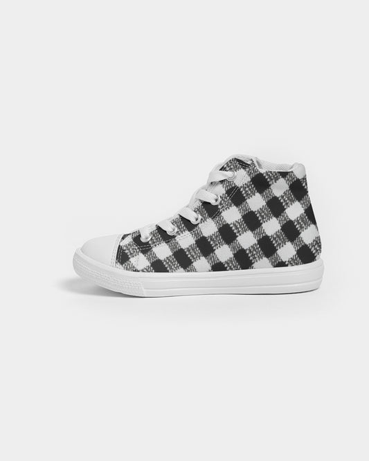 Black and White Houndstooth Kids Hightop Canvas Shoe