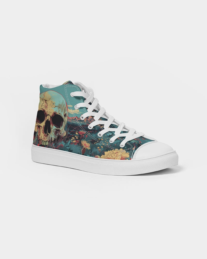 Skull in flower valley Men's Hightop Canvas Shoe