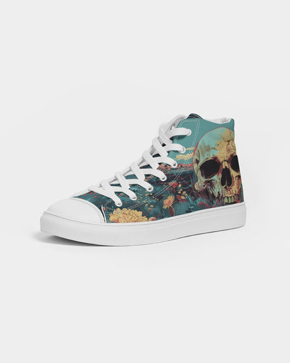 Skull in flower valley Men's Hightop Canvas Shoe