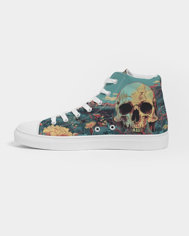 Skull in flower valley Women's Hightop Canvas Shoe