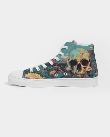 Skull in flower valley Women's Hightop Canvas Shoe