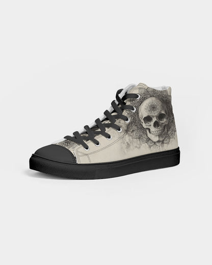 Mandala Skull Men's Hightop Canvas Shoe - Black