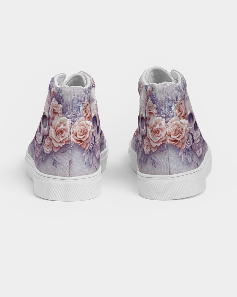 Skull with Pastel Roses Women's Hightop Canvas Shoe