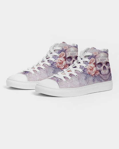 Skull with Pastel Roses Women's Hightop Canvas Shoe