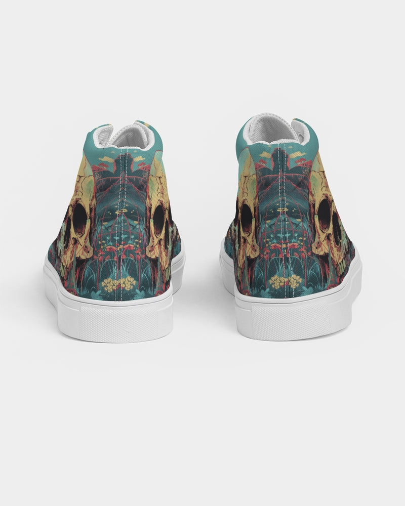 Skull in flower valley Women's Hightop Canvas Shoe