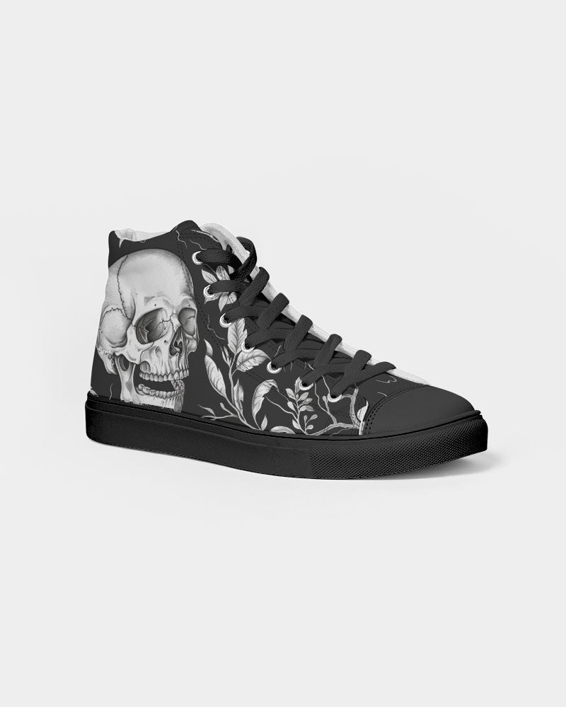 Skull and flowers Men's Hightop Canvas Shoe - Black