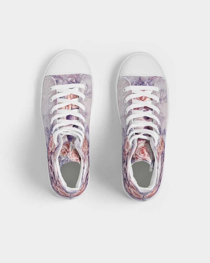 Skull with Pastel Roses Women's Hightop Canvas Shoe