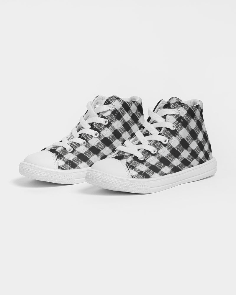 Black and White Houndstooth Kids Hightop Canvas Shoe