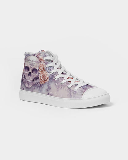 Skull with Pastel Roses Women's Hightop Canvas Shoe