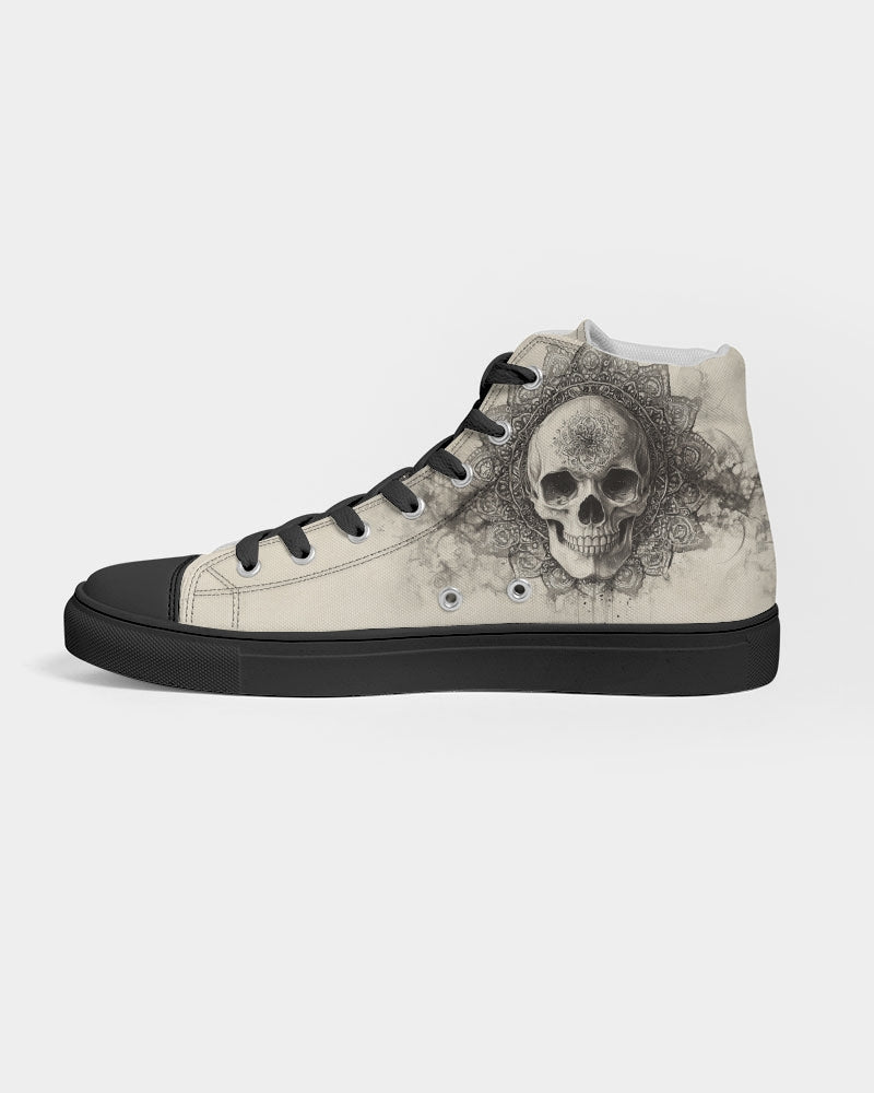 Mandala Skull Men's Hightop Canvas Shoe - Black