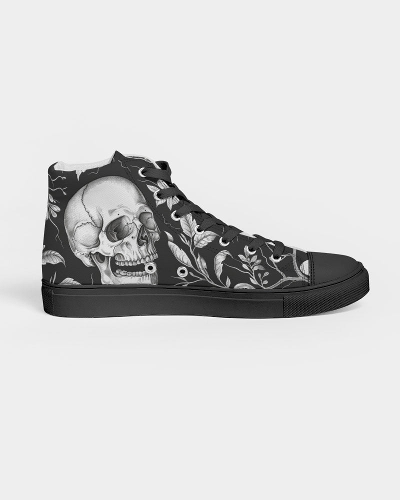 Skull and flowers Men's Hightop Canvas Shoe - Black