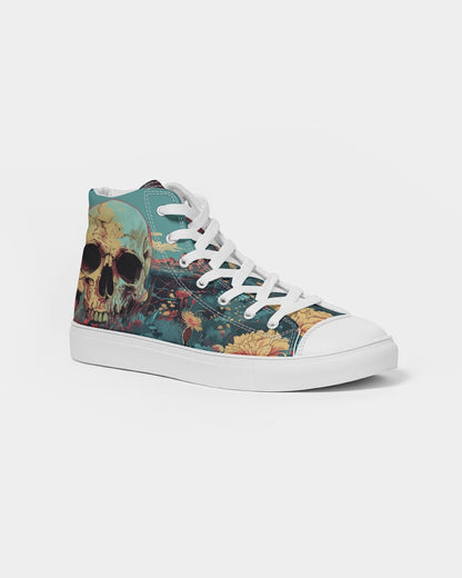 Skull in flower valley Women's Hightop Canvas Shoe