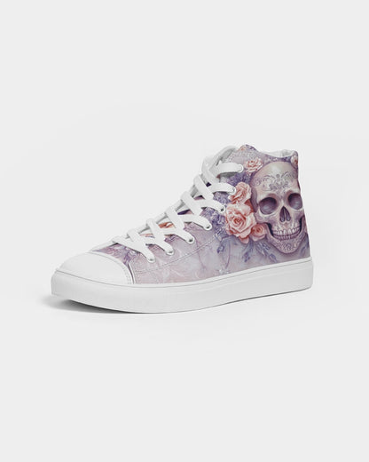 Skull with Pastel Roses Women's Hightop Canvas Shoe