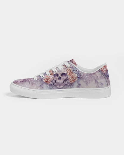 Skull with Pastel Roses Women's Faux-Leather Sneaker