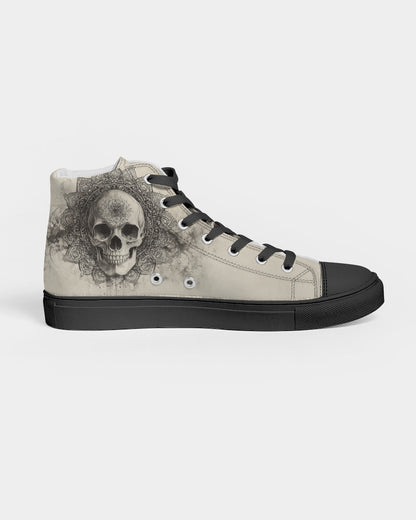 Mandala Skull Men's Hightop Canvas Shoe - Black