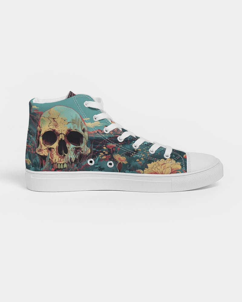 Skull in flower valley Women's Hightop Canvas Shoe