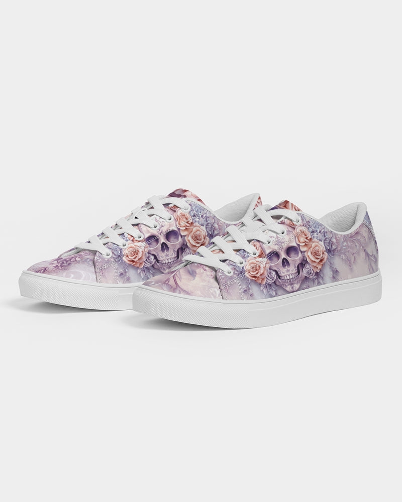 Skull with Pastel Roses Women's Faux-Leather Sneaker