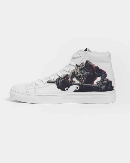 wolf eating barbell Men's Hightop Canvas Shoe