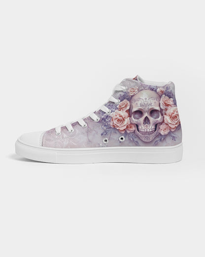 Skull with Pastel Roses Women's Hightop Canvas Shoe