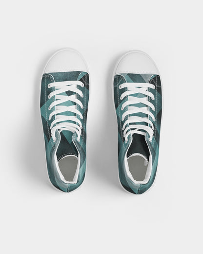 Teal Geometric Men's Hightop Canvas Shoe