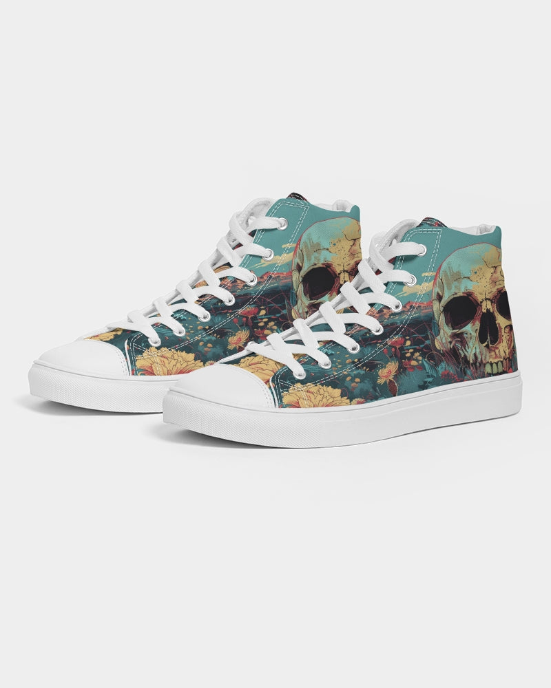 Skull in flower valley Women's Hightop Canvas Shoe