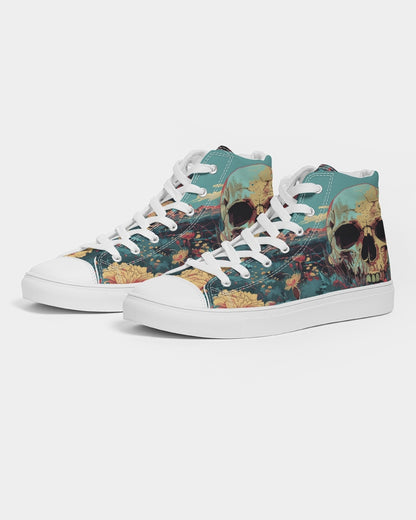 Skull in flower valley Women's Hightop Canvas Shoe