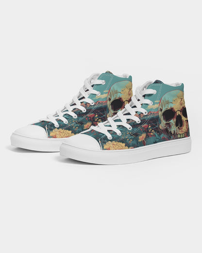 Skull in flower valley Men's Hightop Canvas Shoe