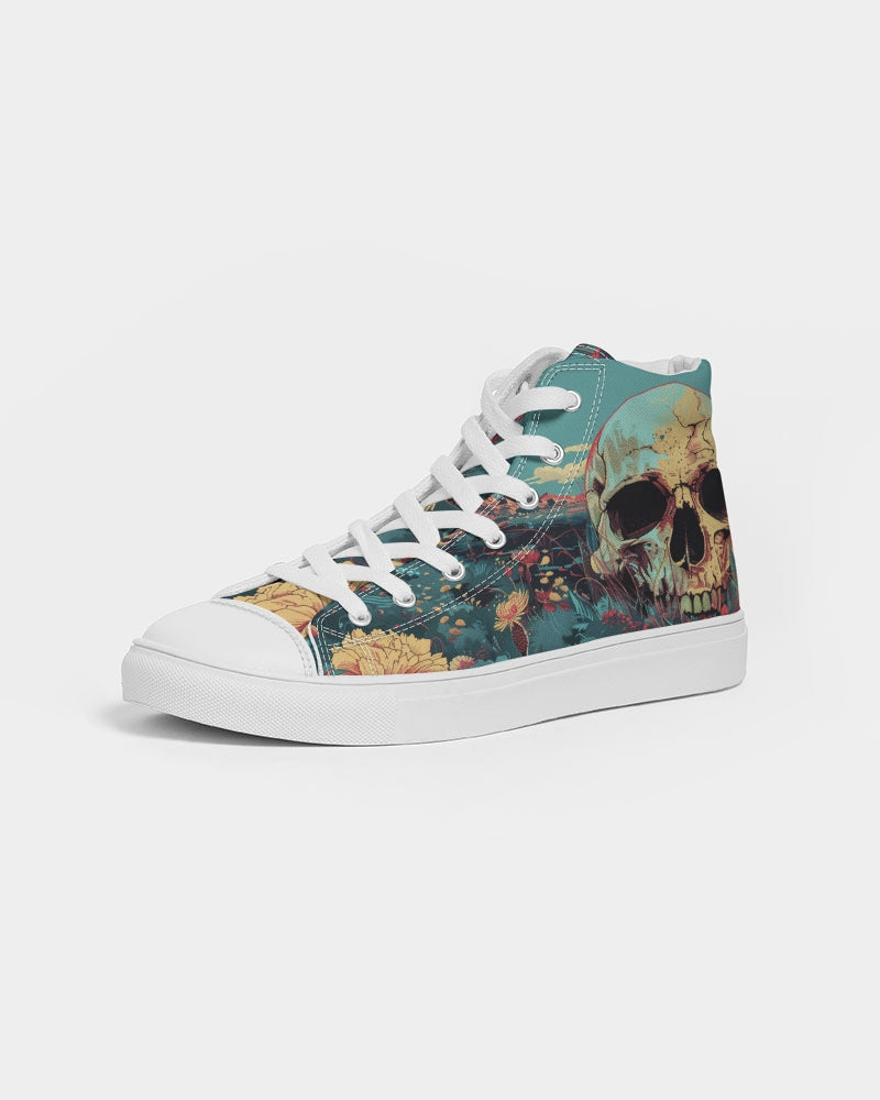 Skull in flower valley Women's Hightop Canvas Shoe