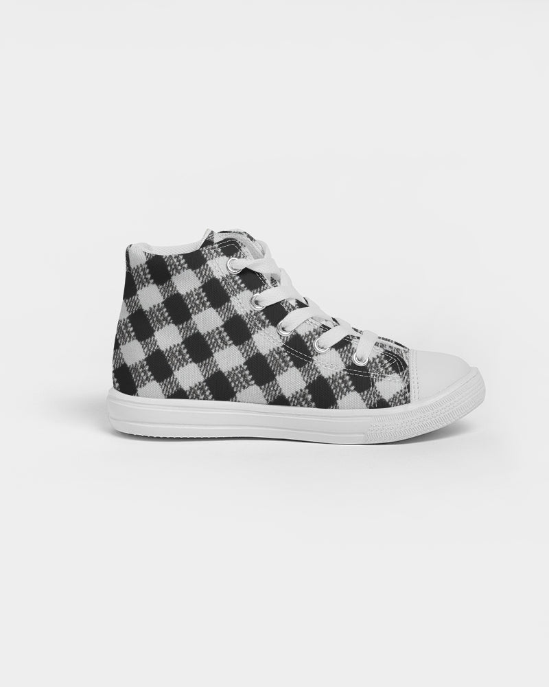 Black and White Houndstooth Kids Hightop Canvas Shoe