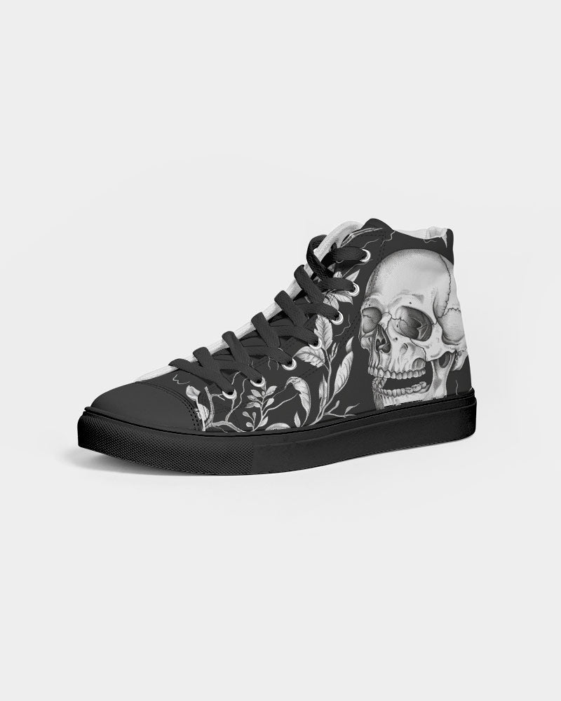 Skull and flowers Men's Hightop Canvas Shoe - Black