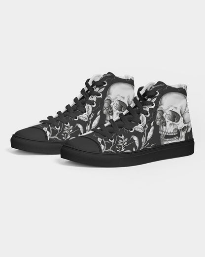 Skull and flowers Men's Hightop Canvas Shoe - Black