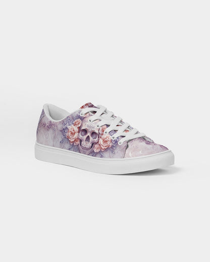 Skull with Pastel Roses Women's Faux-Leather Sneaker