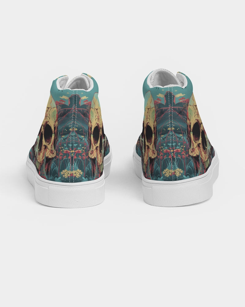 Skull in flower valley Men's Hightop Canvas Shoe