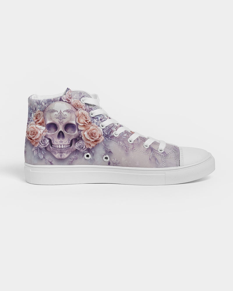 Skull with Pastel Roses Women's Hightop Canvas Shoe