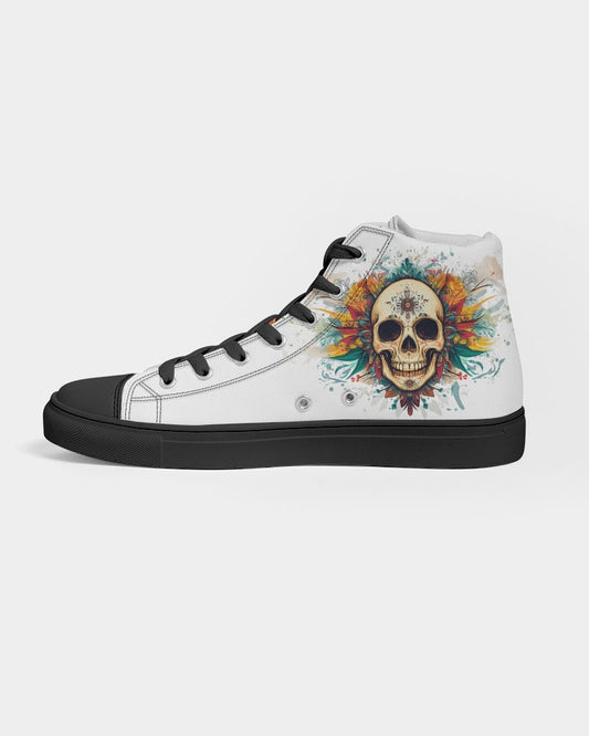 boho skull Men's Hightop Canvas Shoe - Black