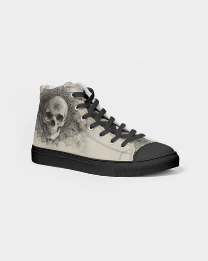 Mandala Skull Men's Hightop Canvas Shoe - Black